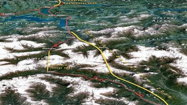 on Erstfeld im Norden verläuft der Basistunnel unter dem Gotthard-Masiv bis Bodio im Süden. Grafik: Alp Transit