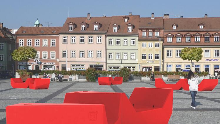 So könnte der Maxplatz mit mehreren Enzi-Möbeln aussehen.   Montage: Stadt Bamberg