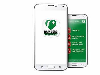 Die "Bamberg schockt"-App zeigt dem Ersthelfer mögliche Standorte von Defibrillatoren in und um Bamberg an.  Foto: Bamberg schockt
