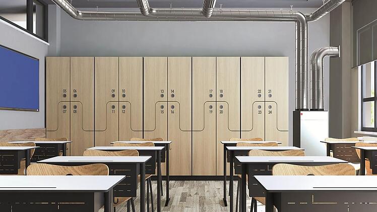 Das Lüftungsgerät (rechts hinten) benötigt nur wenig Platz. Be- und Entlüftungsrohre befinden sich an der Decke.  Foto: Glen Dimplex