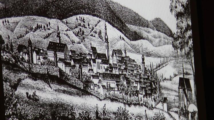 Um 1840 entstand dieser Stich mit dem Hopfenanbau am Fuß des Steinberges.