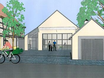 Skizze des neuen Dorfplatzes Pautzfeld. Bauherr ist die Gemeinde Hallerndorf.  Grafik: Architekturbüro Schönfelder