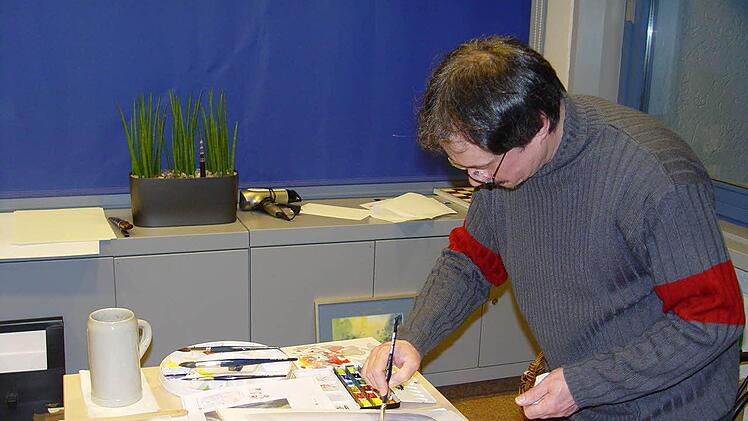 Peter Dziewior malt nach Vorlagen und schafft es durchaus, an einem Abend ein Bild fertigzustellen.  Foto: Brigitta Kempe-Wolf