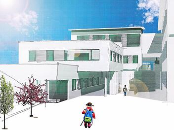 Die Pläne für die erweiterte Schule in Frensdorf stehen.  Foto: Architekturbüro Jungkunst und Partner