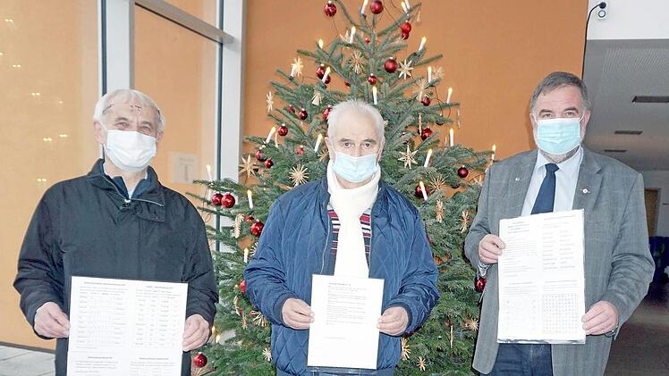 Walter Ferbar und Dieter Goebel stellen dem 2. Bürgermeister Karl-Heinz Hertlein (rechts) die Beilage im Amtsblatt vor.  Foto: Richard Sänger