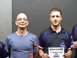 Vereinsmeister im Doppel wurden Rainer Dreßel und Steffen Ziegler. Platz zwei ging an Rainer Graf und Philip Schneider (von rechts).  Foto: di