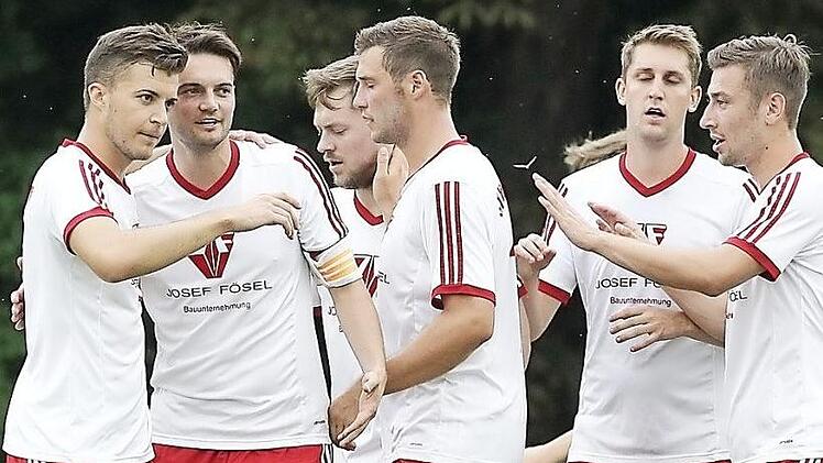 Jubel bei den Memmelsdorfern nach dem 1:0 durch Tobias Seifert (Zweiter von links)  Foto: sportpress