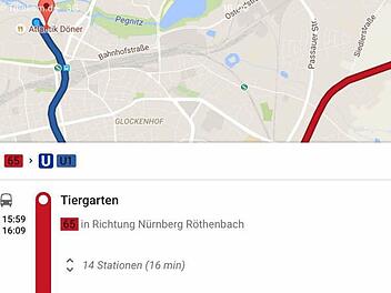 VGN- Fahrplan nun auch bei Google Maps integriert Foto: Screenshot von Google Maps