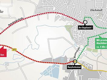 Mögliche Umleitung bei Verzicht auf die Behelfsbrücke. Grafik: Carolin Höfler