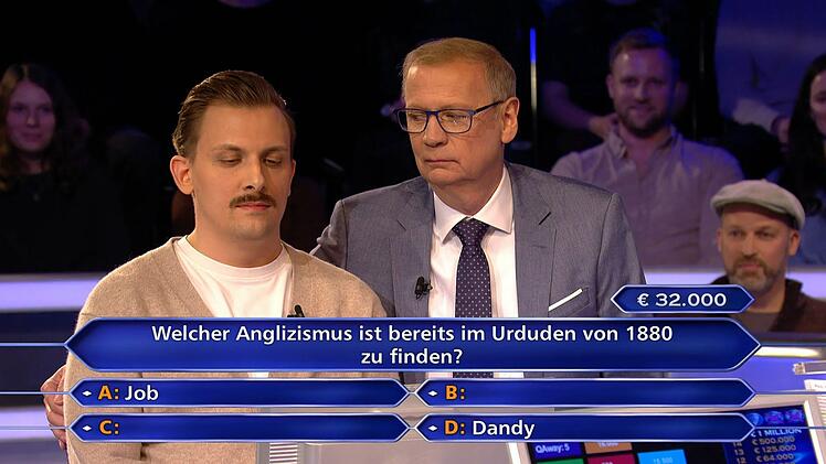 Dandy-Look? G&uuml;nther Jauch (rechts) vermochte &Uuml;berhangkandidat Philip Kern aus B&uuml;hl in Baden-W&uuml;rttemberg nicht auf die Spr&uuml;nge zu helfen.