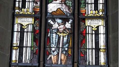Ein Fensterbild im Chor der Marienkirche in Königsberg zeigt Herzog Wilhelm von Sachsen-Weimar. Foto: Gerold Snater