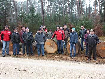 Wertvolle Hölzer verkaufte die Waldbesitzervereinigung Lichtenfels-Staffelstein bei ihrer Submission in Strullendorf. Unser Bild zeigt die stolzen Waldbauern mit ihren Stämmen. Foto: Stephan Stöckel