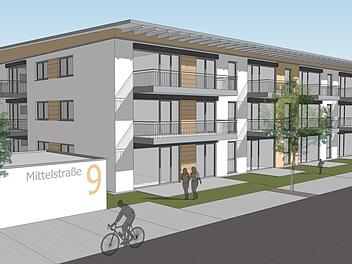In der Mittelstraße 9 sollen vor allem kleinere Wohnungen entstehen. Die aktuelle Stellplatzordnung sorgt jedoch für Wirbel. Grafik: BauConcept