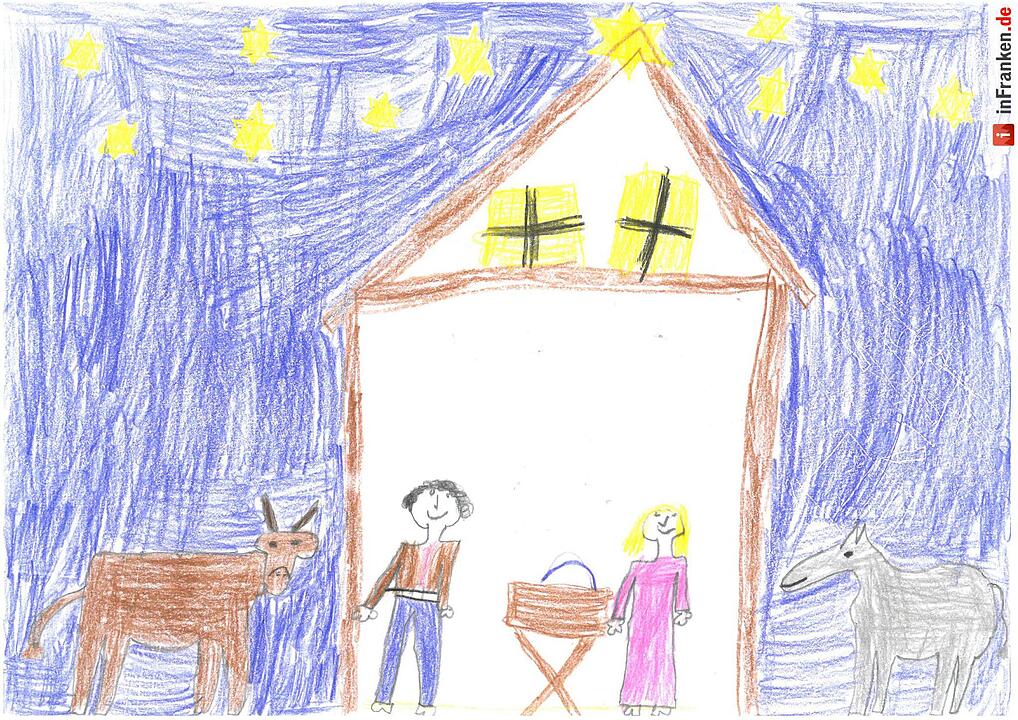 Selbstgemalte Weihnachtsbilder von Kindern aus Franken 2016