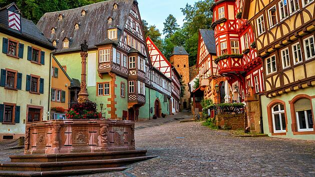 Colorful half-timbered houses in Miltenberg historical medieval Old Town, Bavaria, Germany