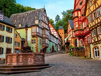 Colorful half-timbered houses in Miltenberg historical medieval Old Town, Bavaria, Germany