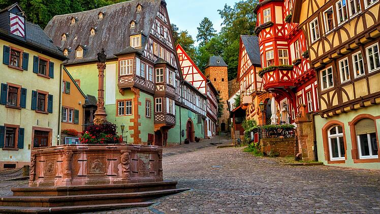 Colorful half-timbered houses in Miltenberg historical medieval Old Town, Bavaria, Germany