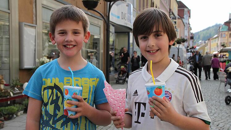 Für die Zwillingsbrüder Luca und Max aus Bad Brückenau sind die Losbude und die Eisdiele der absolute Renner beim Frühlingsmarkt.