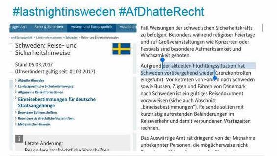 Diese falsche Reisewarnung f&uuml;r Schweden hat die AfD Berlin auf Twitter ver&ouml;ffnetlicht Screenshot: Twitter.com/AfDBerlin