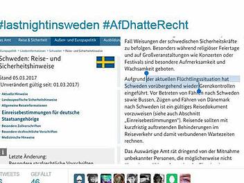 Diese falsche Reisewarnung für Schweden hat die AfD Berlin auf Twitter veröffnetlicht Screenshot: Twitter.com/AfDBerlin