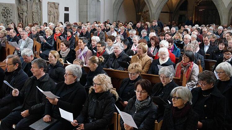 Der Regionalkirchenmusiktag der Region Schweinfurt/Haßberge für Chöre aus den Dekanaten Schweinfurt-Stadt, Schweinfurt-Süd, Schweinfurt-Nord und Haßberge in der Ritterkapelle Haßfurt endete am Sonntagnachmittag in einer kirchenmusikalischen Feierstunde mit einem offenen Singen zum neuen Gotteslob. Foto: Ulrike Langer