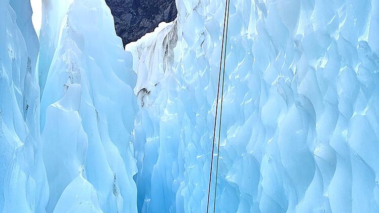 Wildtierärztin Hannah Emde und Forscherin Heather Purdie erkunden den Fox-Gletscher.