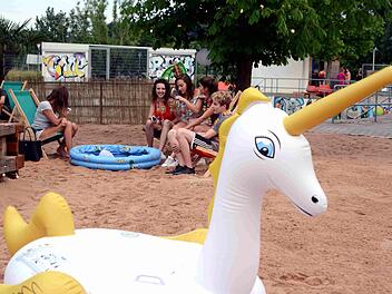 Ein aufblasbares Einhorn und ein Mini-Pool: Was braucht man mehr, um sich zu amüsieren? Foto: Richard Sänger