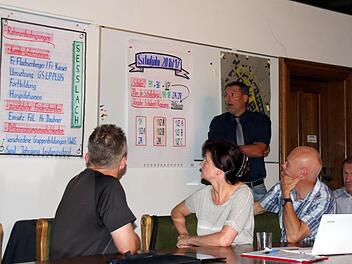 Warum es bei den derzeitigen Schülerzahlen im neuen Schuljahr 2016/17 keine Schulklassen in Gemünda geben wird, erläuterte der Schulleiter der Seßlacher Grund- und Mittelschule Wolfgang Hoydem (stehend) am Dienstagabend den Seßlacher Stadträten (im Vordergrund, von links, Uwe Siegel, Gudrun Jöchner und Berthold Borczyk, alle FW).Foto: Bettina Knauth