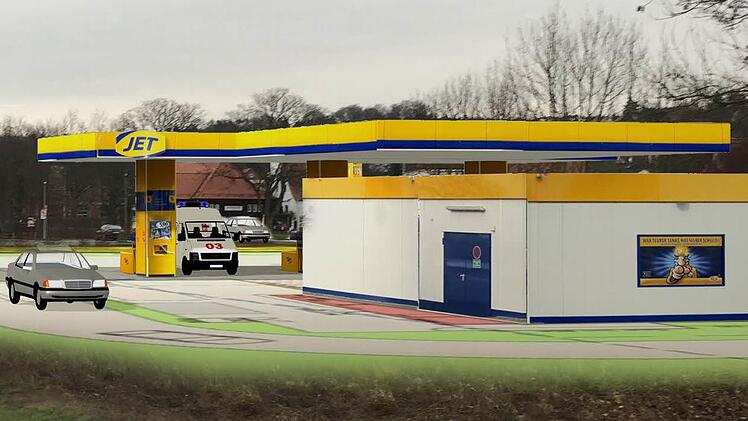 Ob an dieser Stelle eine Tankstelle in Memmelsdorf gebaut werden darf, darüber wird am 10. April in einem Bürgerentscheid abgestimmt.  Fotomontage: Planungsbüro Strunz