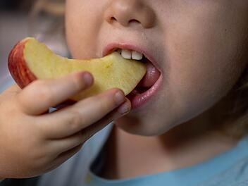 Ein Kind isst ein St&uuml;ck Apfel