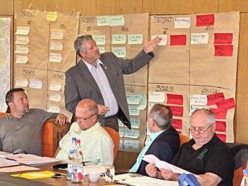 Bürgermeister Jürgen Hennemann erläuterte das Integrierte- Ländliche-Entwicklungs-Konzept (ILEK) "Baunach- Itz- und Lautergrund." Vorne von links die Stadträte Philipp Arnold, Thomas Limpert, Rüdiger Ebert und Klaus Schineller.  Fotos: Helmut Will