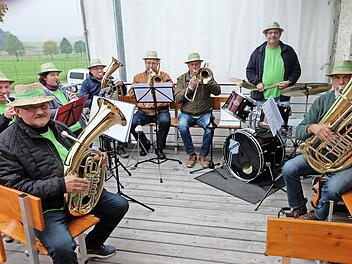 Die Musikanten der Flurbereinigungskapelle spielten bei den Fränkischen Tagen in Thundorf: (von links) Paul Geier, Gunnar Grünewald, Stefanie Büchner, Heribert Rink, Stefan Meister, Peter Saal, Dieter Büchner und Albrecht Knötig.