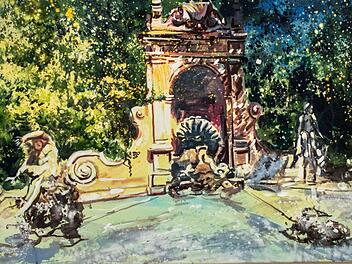 Ausstellung der Sommerakademie im Coburger Kunstverein: "Alfred Brunnen im Coburger Hofgarten" von Birgit Maria GötzFoto: Jochen Berger