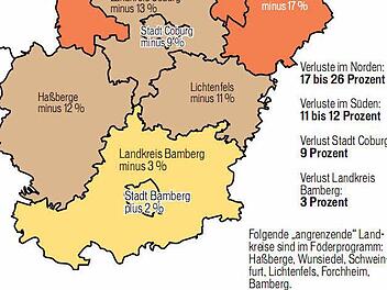 Viele Landkreis um den Coburger Landkreis sind bereits im Förderprogramm für die hausärztliche Versorgung.  Grafik: CT