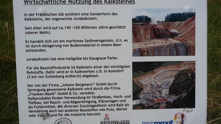 Infotafel über die wirtschaftliche Nutzung des Kalksteins am Görauer Anger. Foto: Irmtraud Fenn-Nebel