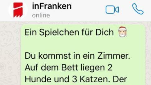 Der Kettenbrief auf WhatsApp beginnt mit den Worten "Ein Spielchen f&uuml;r Dich". Foto: Screenshot/inFranken.de
