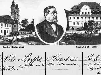 Alte Postkarte vom "Scheffelgasthof" mit Gästebucheintrag  Repro: Reinhard Löwisch