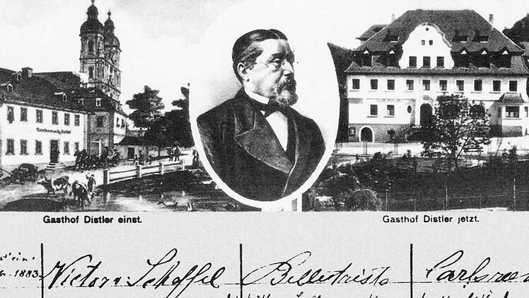 Alte Postkarte vom "Scheffelgasthof" mit Gästebucheintrag  Repro: Reinhard Löwisch