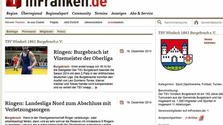 Dieser Screenshot zeigt die Startseite des TSV auf der Gemeindeseite www.burgebrach.infranken.de.