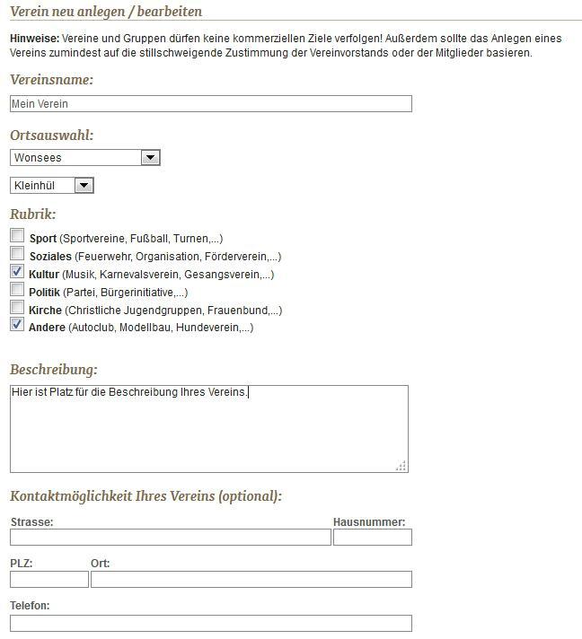 Formular Vereine