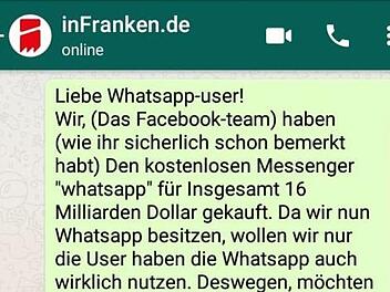Zur Zeit kursiert ein Kettenbrief, der WhatsApp-Nutzer verunsichert. Foto: Screenshot/inFranken.de