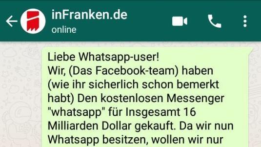 Zur Zeit kursiert ein Kettenbrief, der WhatsApp-Nutzer verunsichert. Foto: Screenshot/inFranken.de