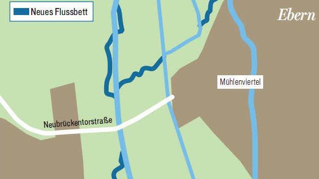 So sah's bislang in den Planungen aus, die Vertreter des Wasserwirtschaftsamtes Bad Kissingen im Stadtrat vorstellten. Derzeit wird an Details gefeilt, die Luftaufnahme könnte da helfen. Grafik: Klaus Heim
