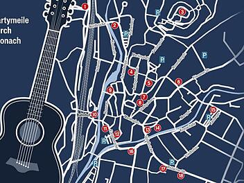 18 Locations in der Kronacher Innenstadt laden am Samstag zur Musiknacht ein. Grafik: Carolin Höfler