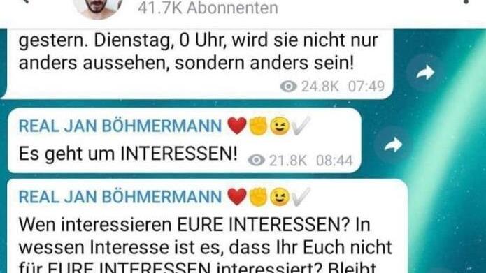 Dieser Post von Jan Böhmermann auf Telegramm hat das Rätselraten ausgelöst.