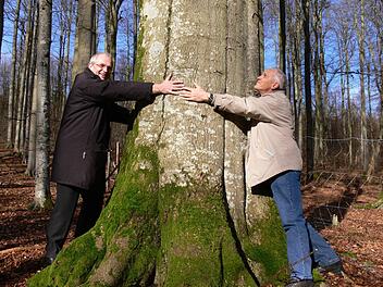 Anfang 2007 begann Landrat Günther Denzler (l. mit dem früheren Forstamtsdirektor Georg Sperber) sich für einen Nationalpark im Steigerwald einzusetzen. Ein erstes Schutzgebiet von 775 Hektar hat das Landratsamt jetzt auf oberfränkischer Fläche ausgewiesen.  Archivbild Michael Wehner