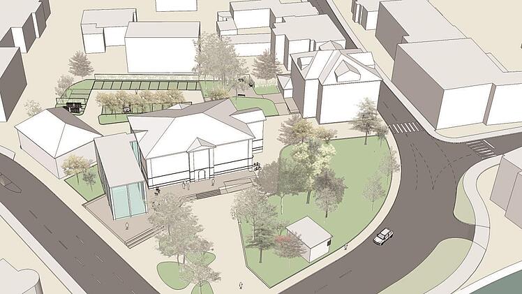 So soll sich die Volkshochschule nach der Sanierung und Pflanzung präsentieren.  Visualisierung: Architekturbüro Station C23