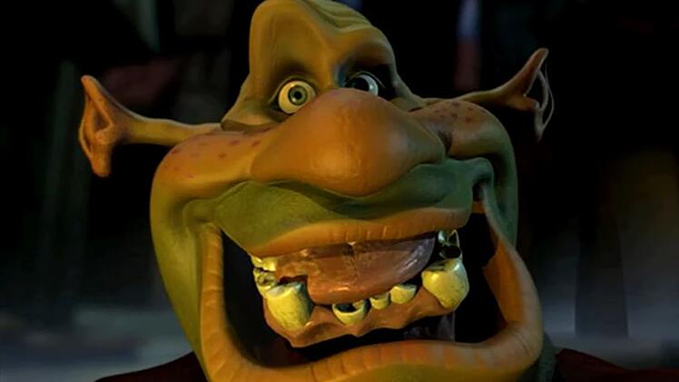 Urspr&uuml;nglich sollte "Shrek" kein reiner Animationsfilm werden. Geplant war vielmehr, mit Motion-Capture-Technik zu arbeiten. Ein erster Versuch (Bild) fiel jedoch bei DreamWorks-Chef Jeffrey Katzenberg durch.