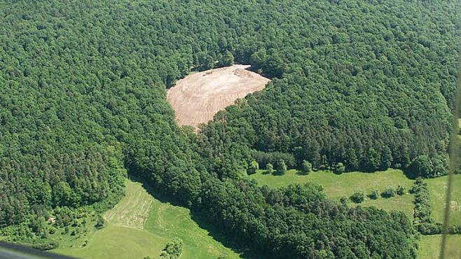 Als kahle Narbe im Losbergwald präsentierte sich das Areal der einstigen Mülldeponie unmittelbar nach der Sanierung aus der Vogelperspektive. Archivfoto: Volker Kuhn