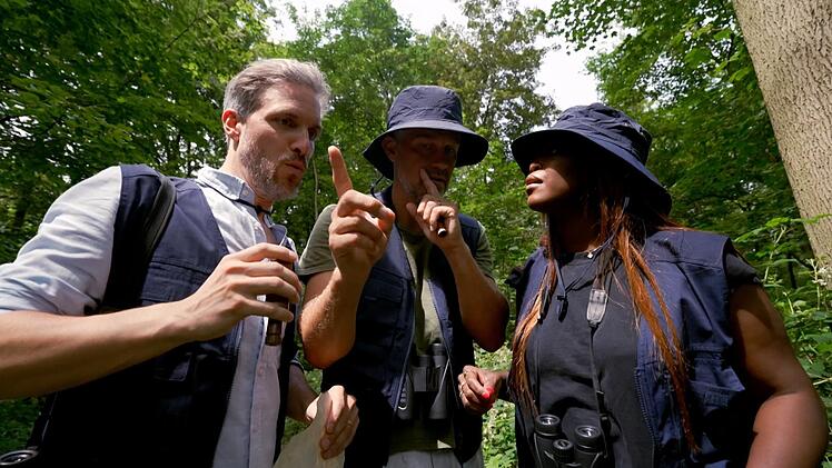Die Waldwichtel mit Thaddäus Meilinger, Wayne Carpendale und Motsi Mabuse (von links) schlugen sich wacker mit der Vogelpfeife. "Die Jungs waren gut im Blasen", kicherte Motsi.